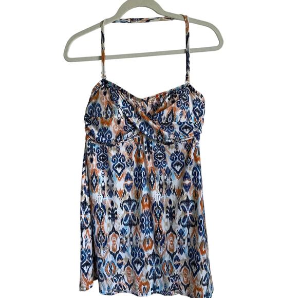Garnet Hill Swimsuit One Piece Tankini Halter Ikat Print Sz 14 Blue Orange White - Picture 1 of 14